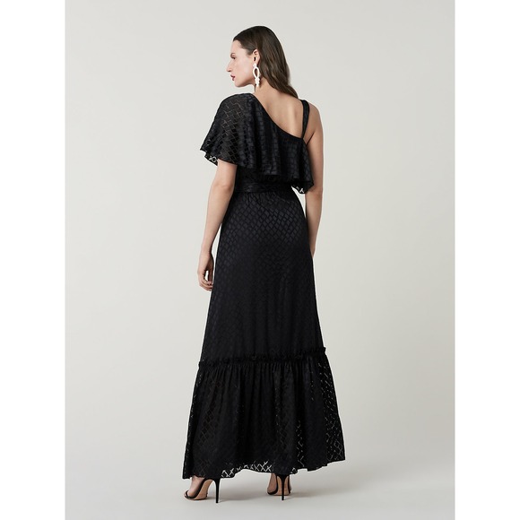 Diane Von Furstenberg Ella Ruffled Maxi Wrap Dress Size Medium Black DVF $798 - Picture 3 of 3